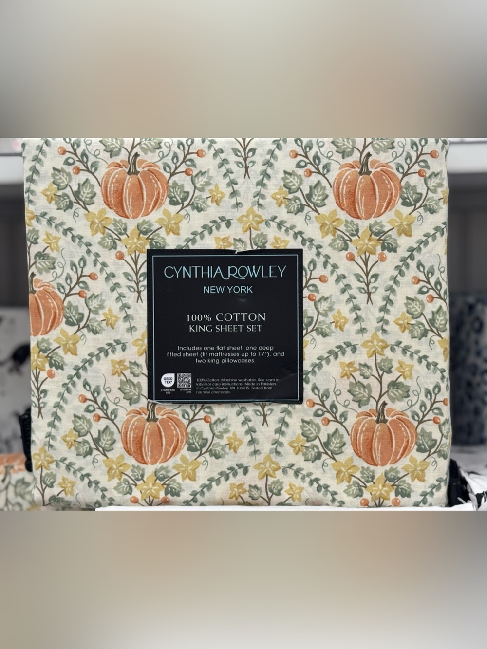 Cynthia Rowley Cream Sheet Set with Pumpkin & Floral Print